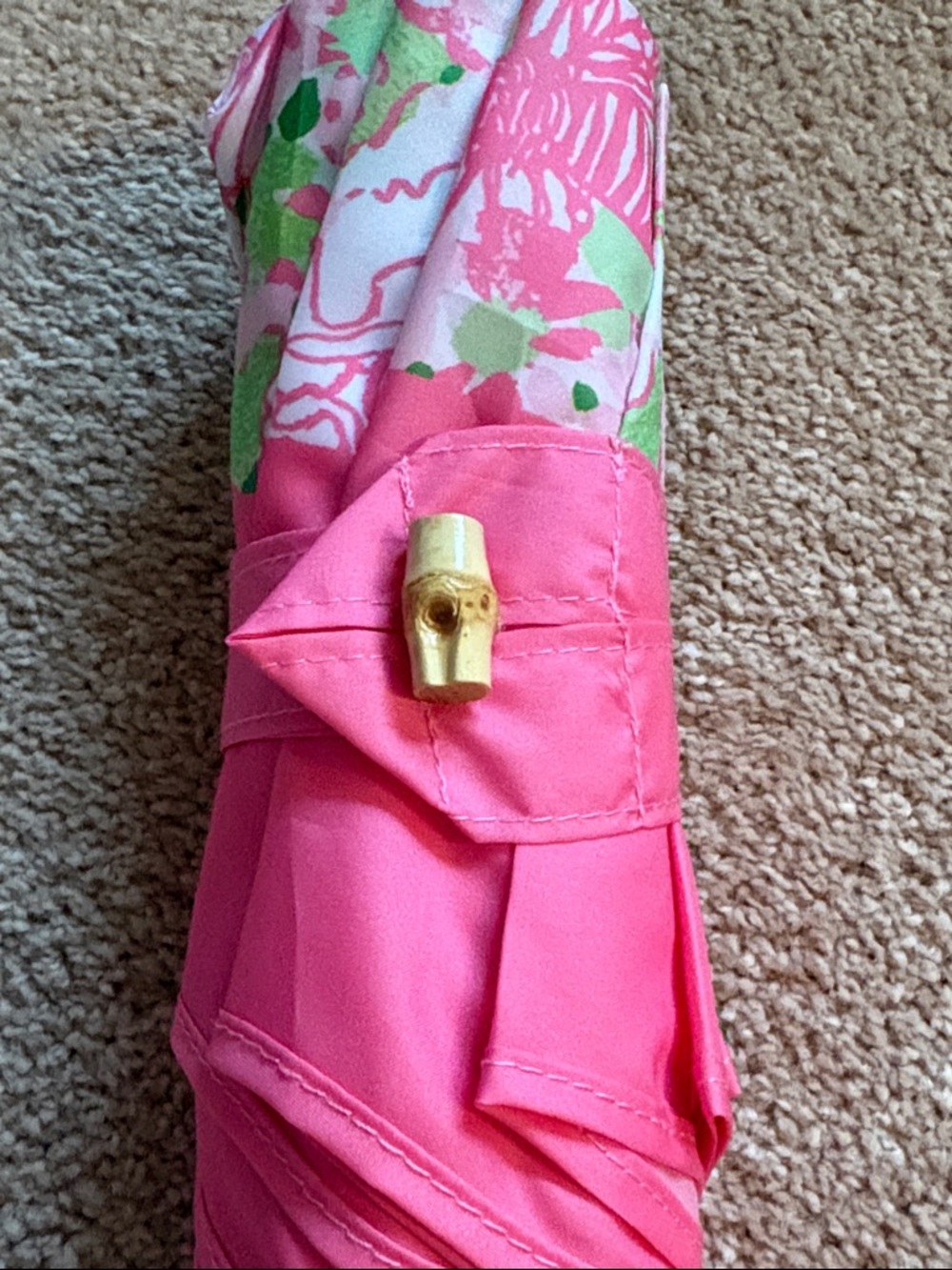 Lilly Pulitzer Pink Floral Women Umbrella with Faux Bamboo Handle - Picture 7 of 12